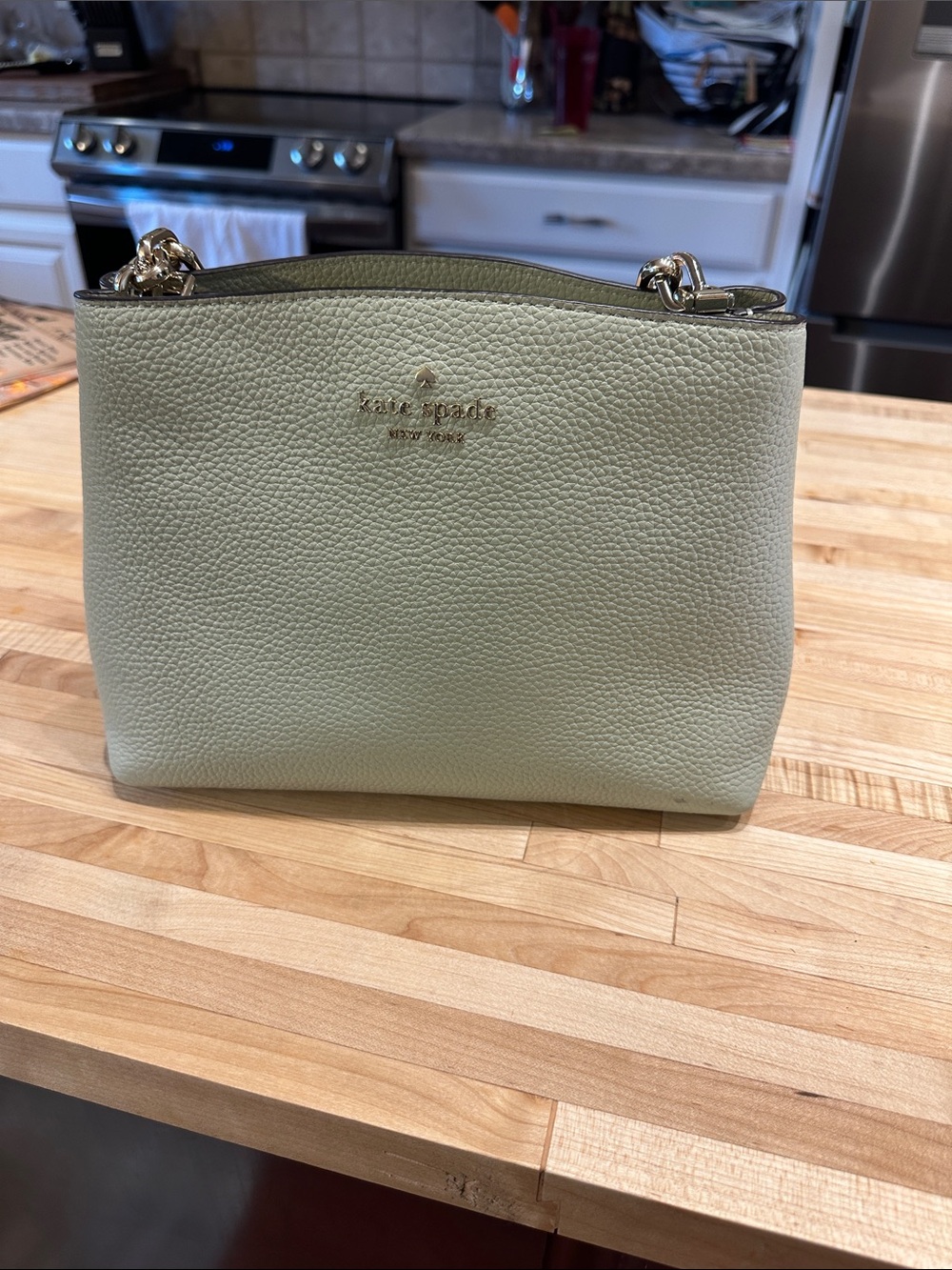 kate spade Pebbled Leather Crossbody in Light Sage with Gold Hardware